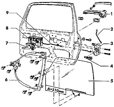 Рис. 465. Передняя дверь с августа 1987 г.: 1 -…