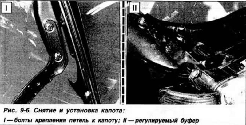 Нанести краской метки положения петель капота.…