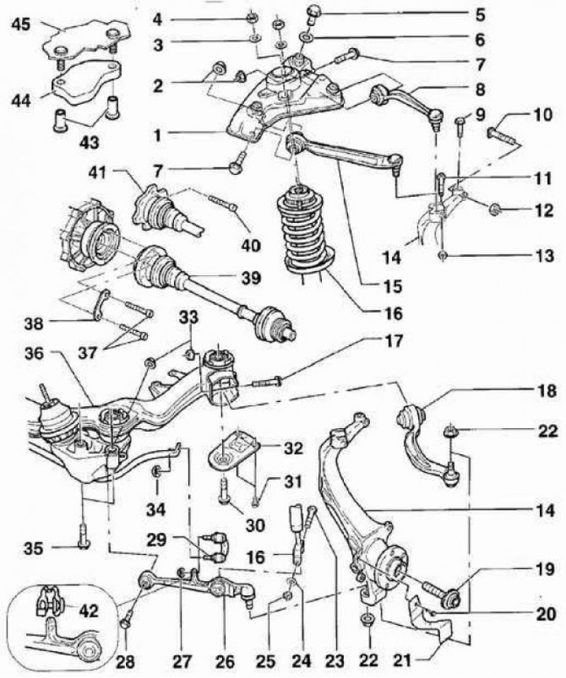Схема передней подвески ауди а6 с4