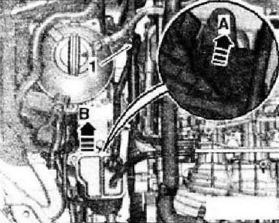 Снять воздуховод -1-, разблокировать абсорбер -А-…