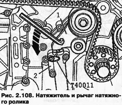Прокрутите рычаг натяжного ролика зубчатого ремня…