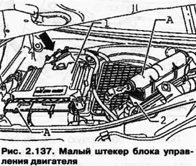 Отсоедините малый штекер А от блока управления…