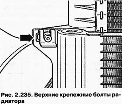 Выкрутите верхние крепежные болты радиатора и…