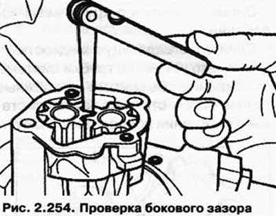 Масляный насос, проверка бокового зазора зубьев: