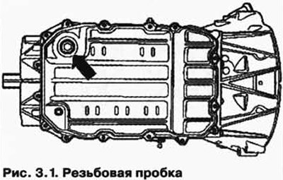 Снимите резьбовую пробку для контроля уровня ATF…