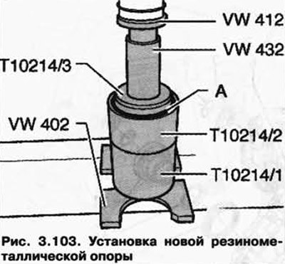 Запрессуйте резинометаллическую опору А с помощью…