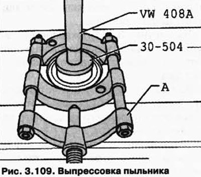 Выпрессуйте металлический пыльник (рис. 3.109).