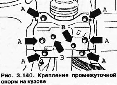 Открутите крепление промежуточной опоры на кузове…
