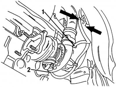 Рис. 371. Отсоедините шланги 1 от…