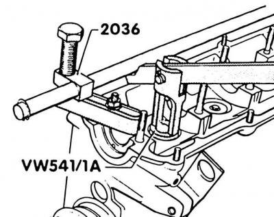 8. Привинтить приспособление VW-2036 к 1 и 4…